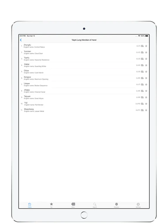 Tangkapan layar Acupuncture Points, cool index iPad 